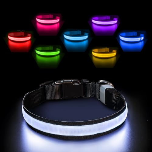 PcEoTllar Leuchthalsband Hund Aufladbar, Hundehalsband Leuchtend Wasserdicht, Blinkend LED Halsband für Hunde mit 7 Farben, Einstellbare LED Hundehalsband für Kleine Große Hunde, Schwarz-L PcEoTllar Leuchthalsband Hund Aufladbar, Hundehalsband Leuchtend Wasserdicht, Blinkend LED Halsband für Hunde mit 7 Farben, Einstellbare LED Hundehalsband für Kleine Große Hunde, Schwarz-L von PcEoTllar