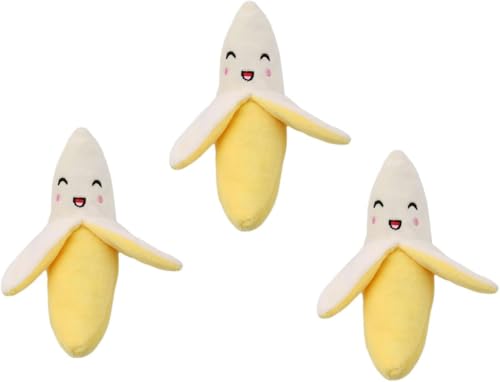 3 Stück gelbe Bananenplüsch-Quietschspielzeug für Welpen, Plüsch-Kauspielzeug, Hunde-Quietschspielzeug, Banane von Pchnfei