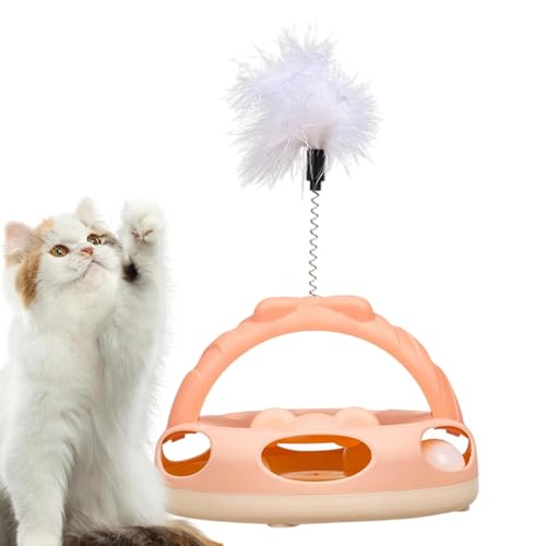 Pcingsia Cat Track Toy - Roller Ball Track Toy - Multifunktionaler Plattenspieler Katzenturm Spielzeug mit Feder, interaktives Kätzchen-Jagdspielzeug für gelangweilte Indoor-Katzen von Pcingsia