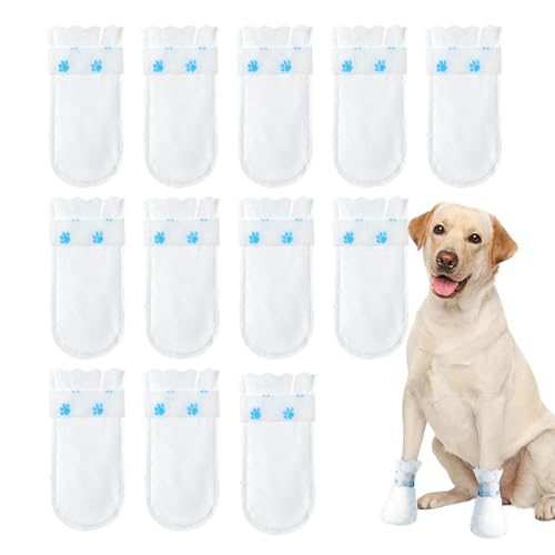 Pcingsia Hundeverbandschuh – 12 x Hundeschuhe Ersatzbezüge | wasserdichte Hundefuß-Regenschuhe, Haustierfuß-Wanderschuhe mit verstellbarer Klebebandage für draußen und drinnen von Pcingsia