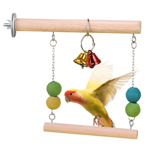 Pcingsia Pet Bird Swing - Papageien-Sitzstange aus Holz lustig mit Glocke - Trainingsständer Halter Übungsständer Vogelspiel Fitnessstudio für Sittiche, Sittiche, Sittiche, Nymphensittiche Pcingsia Pet Bird Swing - Papageien-Sitzstange aus Holz lustig mit Glocke - Trainingsständer Halter Übungsständer Vogelspiel Fitnessstudio für Sittiche, Sittiche, Sittiche, Nymphensittiche von Pcingsia