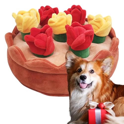 Pcingsia Schnüffelmatte für Haustiere – Leckerli-Spender-Pad-Set, Hunde-Kauspielzeug-Set mit 6 quietschenden Blumen, stimulieren Intelligenzspielzeug von Pcingsia