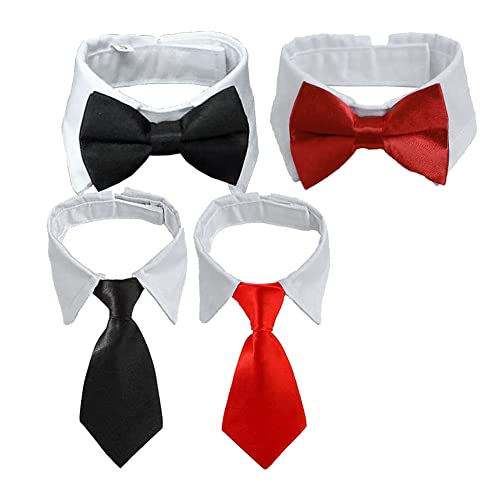 Pcivzxam Haustierkostüm, Fliege für Haustiere, verstellbar, formelle Krawatte, Halsband für Katzen, kleine Welpen, 4 Stück (schwarz + rot) von Pcivzxam