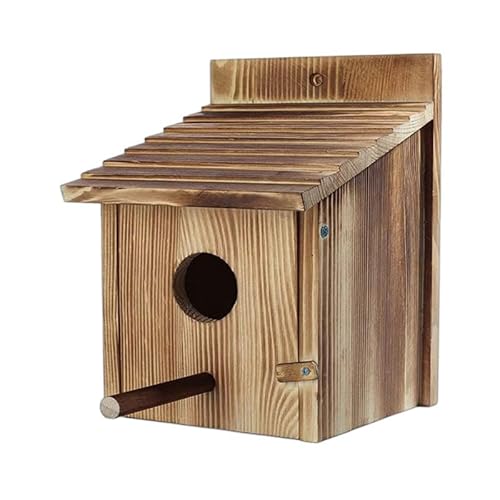 Vogelhaus für Garten, Vogelkästen mit abnehmbarer Sitzstange, Holzhäuser, offene Vorderseite, Nistkästen, Spatzen, Rotkehlchen, freistehend, zum Beobachten (Holzfarbe, Einheitsgröße) von Pcuntslo