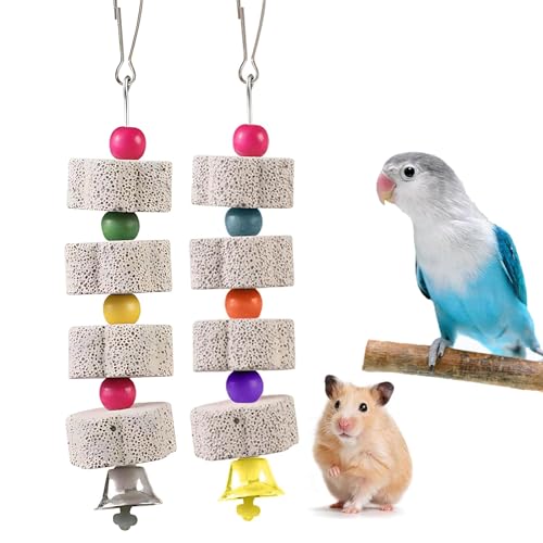 Nymphensittich Spielzeug, 2 Stück Papageienspielzeug mit Metallglocke, Vogelspielzeug für Wellensittiche, Kalkstein für Wellensittiche, 21 cm x 4 cm, Vogelschnabel-Schleifstein, Haustier-Spielzeug für Nymphensittich Spielzeug, 2 Stück Papageienspielzeug mit Metallglocke, Vogelspielzeug für Wellensittiche, Kalkstein für Wellensittiche, 21 cm x 4 cm, Vogelschnabel-Schleifstein, Haustier-Spielzeug für von PcvGef
