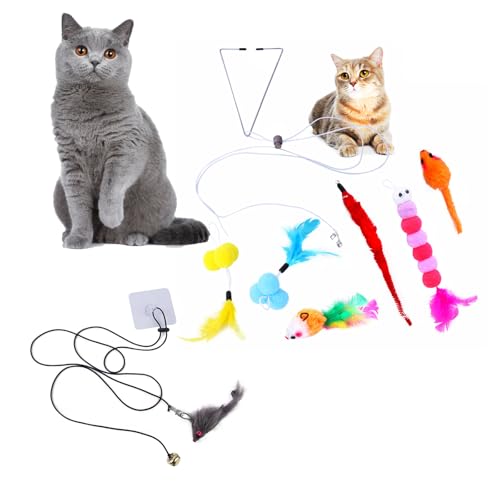 Interaktives Katzenspielzeug, Hängespielzeug-Set, Katzenfeder-Spielzeug, hängende Tür, einziehbare Seile, Maus-Spielzeug-Set, Kätzchen-Spiel gegen Langeweile, 8 Stück Interaktives Katzenspielzeug, Hängespielzeug-Set, Katzenfeder-Spielzeug, hängende Tür, einziehbare Seile, Maus-Spielzeug-Set, Kätzchen-Spiel gegen Langeweile, 8 Stück von Pdyay