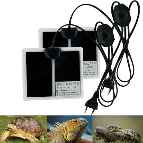 Reptil Heizmatten, PeSandy 2 STÜCKE Nicht-klebendes Terrarium Heizkissen für Reptilien Schildkröten Schlangen Eidechse Gecko Einsiedlerkrebs Amphibien -Abnehmbares Unter Tank Reptil Heizmatte(15x14CM) von PeSandy