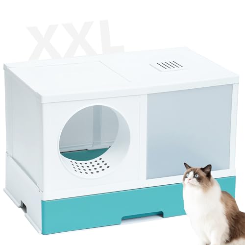 PeTraum Großes Katzenklo XXL mit Luftfilter, Geschlossene Katzentoilette XXL für Große Katzen, ‎69 x 44 x 46 cm, Leicht zu Reinigen mit Schublade, Ideal für Mehrkatzenhaushalte (Grün) von PeTraum