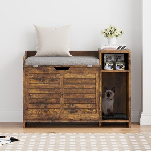 PeakPursuit Katzentoilette mit Klappdeckel, Katzentoilette Möbel mit Katzentoilette aus Holz, versteckte Katzenbox mit Stauraum, große überdachte Katzen-Waschraum, Katzenhaus für Dicke Katzen, PeakPursuit Katzentoilette mit Klappdeckel, Katzentoilette Möbel mit Katzentoilette aus Holz, versteckte Katzenbox mit Stauraum, große überdachte Katzen-Waschraum, Katzenhaus für Dicke Katzen, von PeakPursuit