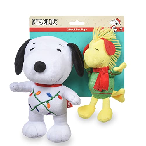Peanuts Snoopy Santa und Woodstock Elf Holiday Hundespielzeug-Set 2 Stück | Santa Snoopy und Woodstock Plüsch Quietschendes Hundespielzeug | Peanuts Comics Urlaub Hund Kauspielzeug zum Hinzufügen zu von Peanuts for Pets