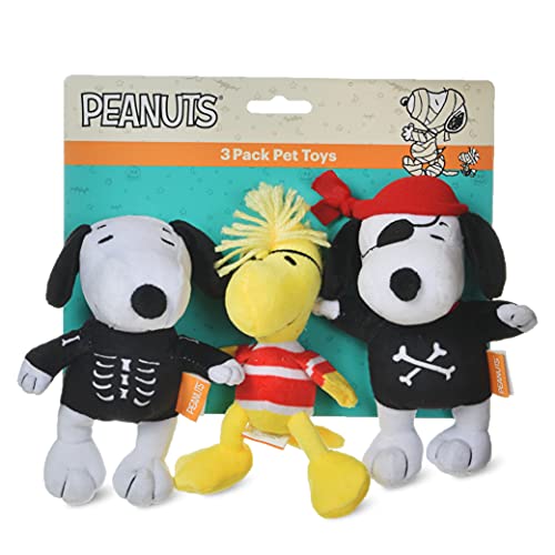 Peanuts for Pets 15,2 cm Halloween Snoopy Pirat, Woodstock Pirat, Snoopy Skelett Figur Hundespielzeug | 3 Stück Quietschendes Hundespielzeug Set | Halloween Hundespielzeug Snoopy Plüsch Hundespielzeug von Peanuts for Pets