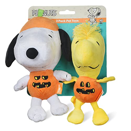 Peanuts for Pets 22,9 cm Halloween Snoopy und Woodstock Kürbis Big Head Plüsch Hundespielzeug | 2-teiliges quietschendes Hundespielzeug-Set, Stoff Snoopy Plüsch Hundespielzeug für alle Hunde | von Peanuts for Pets