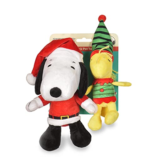Peanuts for Pets 22,9 cm Holiday Snoopy Santa und Woodstock Elf Hundespielzeug | 2 Stück Hundespielzeug-Set Medium Dog Squeaky Kauspielzeug | Medium Quietschendes Plüschtier | Offizielles von Peanuts for Pets