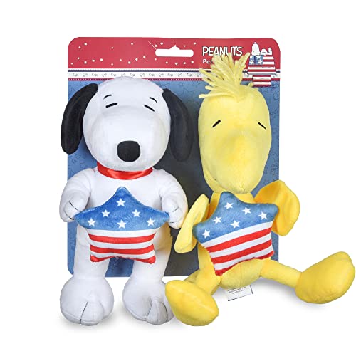 Peanuts for Pets Americana FF22511POE Snoopy & Woodstock Plüsch-Quietschspielzeug-Set für Hunde, Erdnüsse, amerikanische Flagge, 22,9 cm, quietschendes Haustierspielzeug, patriotisches von Peanuts for Pets
