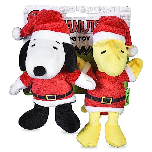Peanuts for Pets Holiday Snoopy und Woodstock Plüsch-Haustier-Spielzeug-Set mit Weihnachtsmann, 2 Stück, kleines quietschendes Hundespielzeug, niedliches und weiches Plüsch-Hundespielzeug, offiziell von Peanuts for Pets