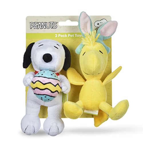 Peanuts for Pets Easter Snoopy & Woodstock Plüsch-Quietschspielzeug, Erdnüsse, Snoopy & Woodstock mit Hasenohren und Osterei, 2 Stück von Peanuts for Pets