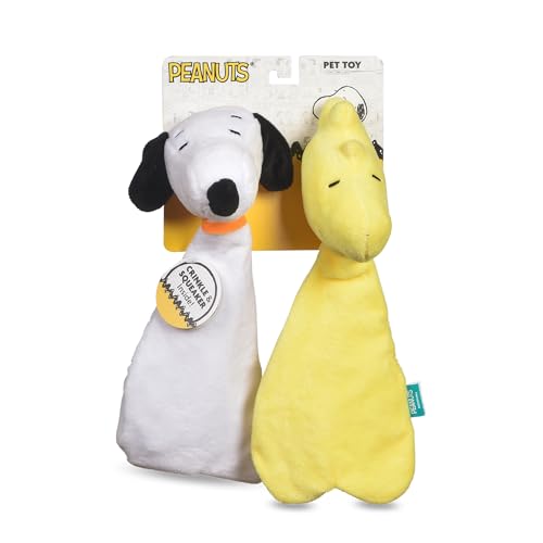 Peanuts for Pets Snoopy & Woodstock Plüsch-Hundespielzeug-Set, quietschende Köpfe, fülllose Knisterkörper, lustiges und langlebiges Kauspielzeug für alle Hunde, interaktives Haustierspielzeug, 27,9 von Peanuts