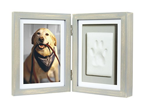 Pearhead Pawprint Pet Keepsake Photo Frame with Clay Imprint Kit, Dog or Cat Keepsake Frame, Tabletop Picture Frame, DIY Clay Paw Print, Distressed Grey von Pearhead