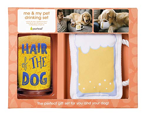 Pearhead Pet Hair Of The Dog Bierglas und Hundespielzeug Geschenkset, Haustierbesitzer Geschenke von Pearhead