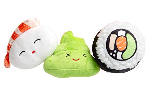 Pearhead Sushi Pet Toys, Plush Squeaky Dog Toy Set, Pet Owner Must Have Dog Accessory, Set of 3 von Pearhead