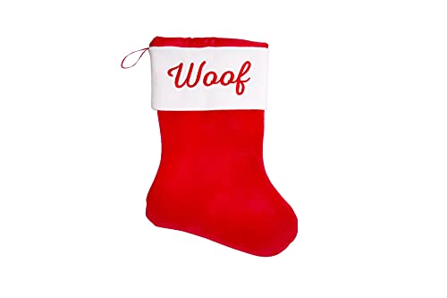 Pearhead Woof Dog Weihnachtsstrumpf für Haustiere, klassischer Stil, Rot und Weiß von Pearhead