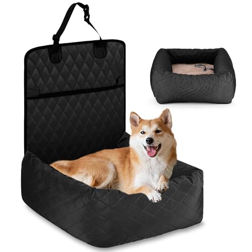 HAPPY HACHI Hundebett Autositzbezug Pet Car Booster Seat 2 in 1 Front Back Protector Pet Lookout Tragbarer Autositzabdeckung Hundetransport Vordersitz mit dickem Zwinger und Sicherheitsgurt von HAPPY HACHI