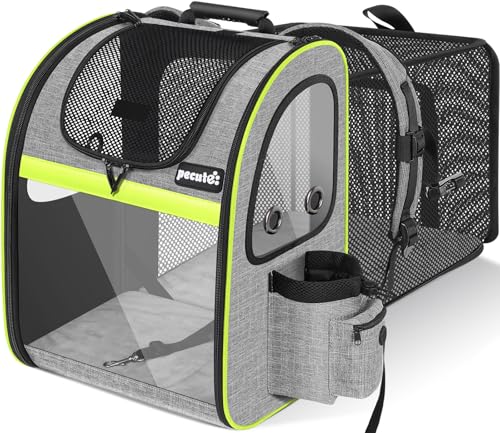 pecute Katze Rucksack Hund mit Vornes Transparentes Fenster, Faltbarer Hunde Rucksack und Katzenrucksack, Tragetasche Hund Katze mit Großem Raum, Grau (Max. Last 6kg) von pecute