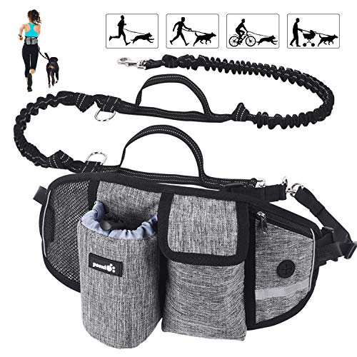 Pecute Joggingleine Hunde mit Bauchgurt, Laufgürtel Hundleine für Große und Mittelgroße Hunde, Leine Hund mit Gürteltasche, Elastische Laufleine für Hunde, Dog Leash für Laufen, Joggen von pecute