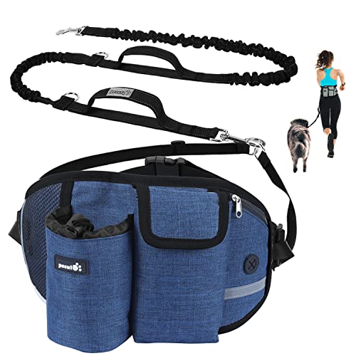 Pecute Hundeleine, freihändig, bis 110 kg, Stoßdämpfung, bequem, reflektierende Nähte, ideal zum Laufen, Joggen und Gehen (blau) von pecute