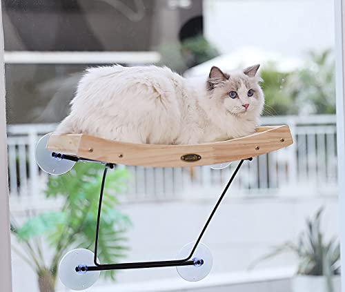 Pecute Katzen Fensterplatz (42 * 30 * 6.5cm) - Hängematte Mit 2 in 1 Kratzbaum, Massivholzrahmen, Eisenhalterung und Leistungsstarkem Saugnapf von pecute
