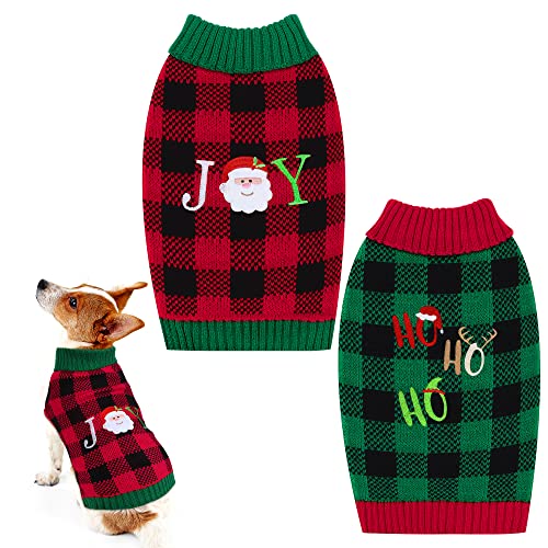 Pedgot 2 Stück Weihnachten Hund Pullover Klassisch Plaid Hund Weihnachten Kleidung Hund Strickwaren Freude HOHOHO Weihnachten Hundemäntel Kostüm für Haustier Weihnachten Urlaub Winter Tragen (Medium) von Pedgot