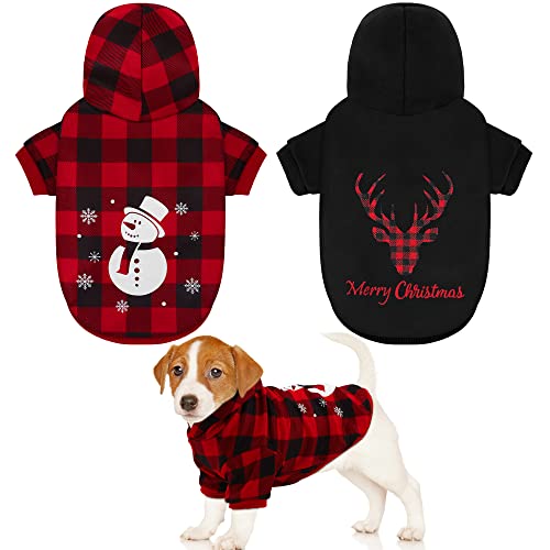 Pedgot 2er-Pack Hunde-Kapuzenpullover mit Hut Hund Hoodie mit Schneemann Hund Hoodie Pullover mit Elch Haustier Weihnachtskleidung für Hunde Katze, groß von Pedgot