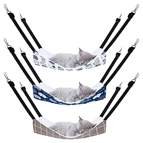Pedgot Wendbare Katzenhängematte mit verstellbaren Riemen und Haken, doppelseitig, für Käfige, Hängematte, Schlafunterlage für kleine Tiere, 38,1 x 35,6 cm, 3 Stück von Pedgot