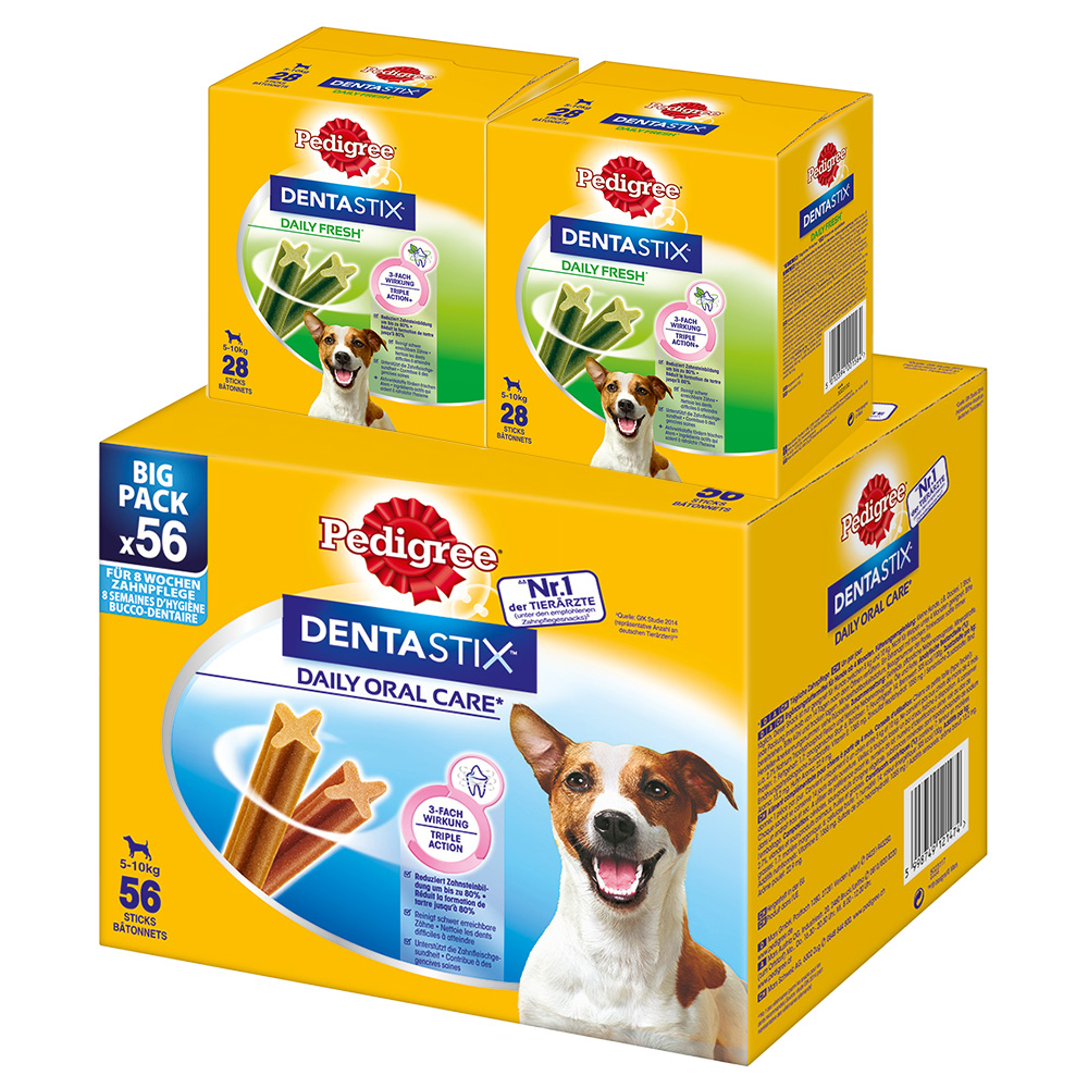 112 x Pedigree Dentastix Tägliche Zahnpflege/ Fresh Tägliche Frische - Dentastix x 56 + Dentastix Fresh x 56 - für kleine Hunde (5-10 kg) von Pedigree