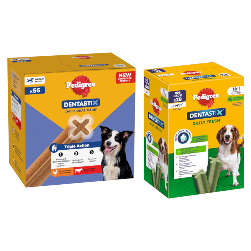 112 x Pedigree Dentastix Tägliche Zahnpflege/ Fresh Tägliche Frische - Dentastix x 56 + Dentastix Fresh x 56 - für mittelgroße Hunde (10-25 kg) von Pedigree