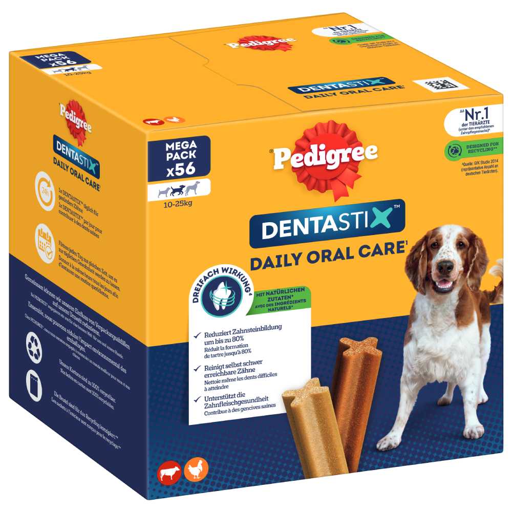 112 x Pedigree Dentastix Tägliche Zahnpflege/ Fresh Tägliche Frische - für mittelgroße Hunde (10-25 kg) von Pedigree