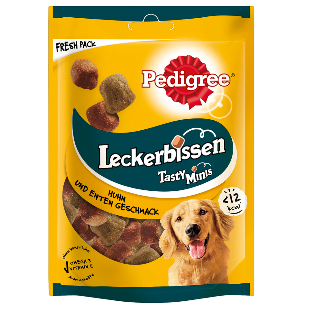 Mixpaket Pedigree Leckerbissen Hundesnacks - 3 x 130 g Kau-Happen Huhn & Ente + 3 x 140 g Mini-Happen Käse & Rind von Pedigree