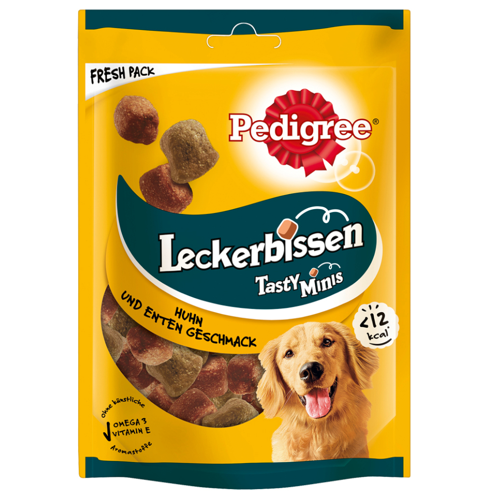 Sparpaket Pedigree Leckerbissen: Kau-Happen Huhn & Ente & Mini-Happen Käse & Rind - 3 x 130 g Kau-Happen &  3 x 140 g Mini-Happen von Pedigree