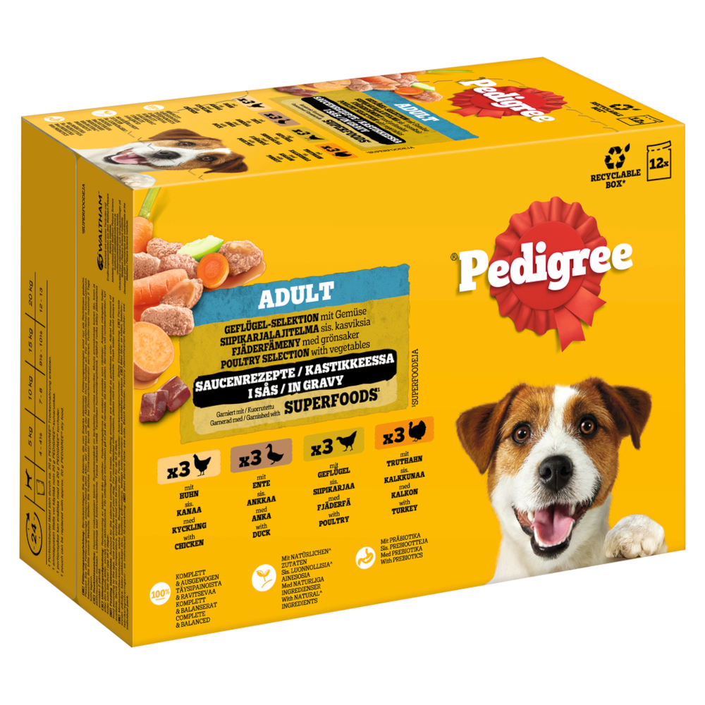 Pedigree Adult Frischebeutel Multipack - Sparpaket: Geflügelauswahl in Soße (4 Varietäten) 96 x 100 g von Pedigree
