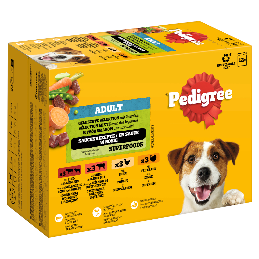 Pedigree Adult Frischebeutel Multipack - Sparpaket: Gemischte Selektion in Soße (4 Varietäten) 48 x 100 g von Pedigree