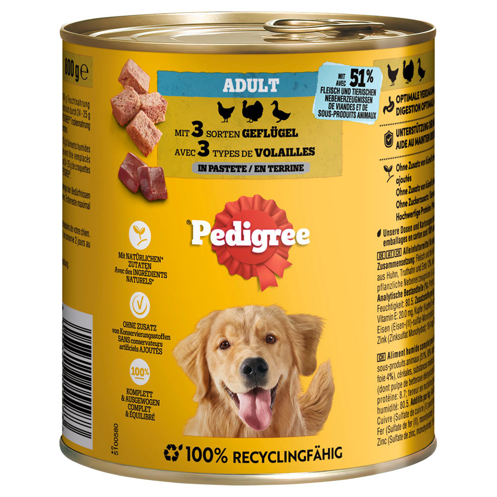 Pedigree Classic 12 x 800 g - Geflügel in Pastete von Pedigree