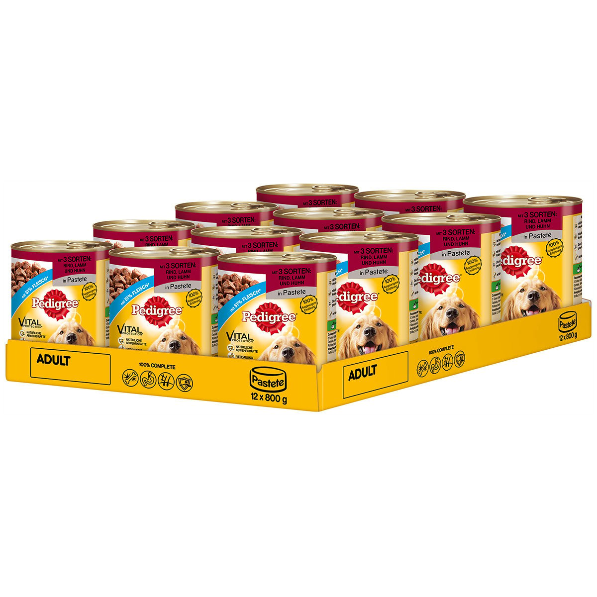 Pedigree Dose mit 3 Sorten Rind, Lamm und Huhn 12x800g von Pedigree