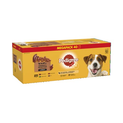 Pedigree Gemischte Selektion in Sauce – Hundenassfutter im Portionsbeutel – Hundefutter in Sauce mit Lamm – Rind – Ente – Großpackung (40 x 100g) von Pedigree
