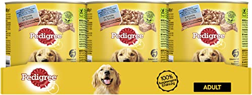 Pedigree Hundefutter Nassfutter mit 3 Sorten: Rind, Lamm und Huhn in Pastete, 12 Dosen (12 x 800g) von Pedigree