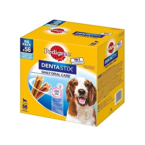 Pedigree Hundesnacks Hundeleckerli Dentastix Medium Tägliche Zahnpflege für mittelgroße Hunde 10-25kg, 56 Sticks (1440g) von Pedigree