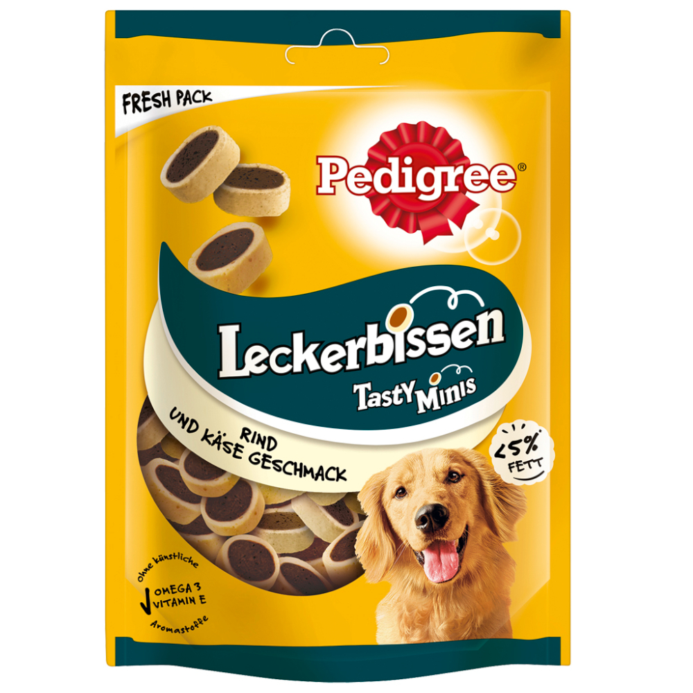 Pedigree Leckerbissen Hundesnacks - Sparpaket: 12 x 140 g Mini-Happen Käse & Rind von Pedigree
