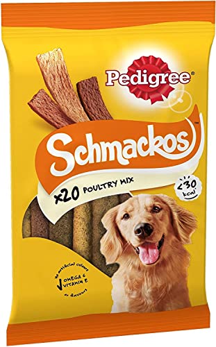 Pedigree Schmackos Geflügelmischung - Hundeleckerlis - verschiedene Geflügelaromen - 180 Streifen (9 Stück) von Pedigree