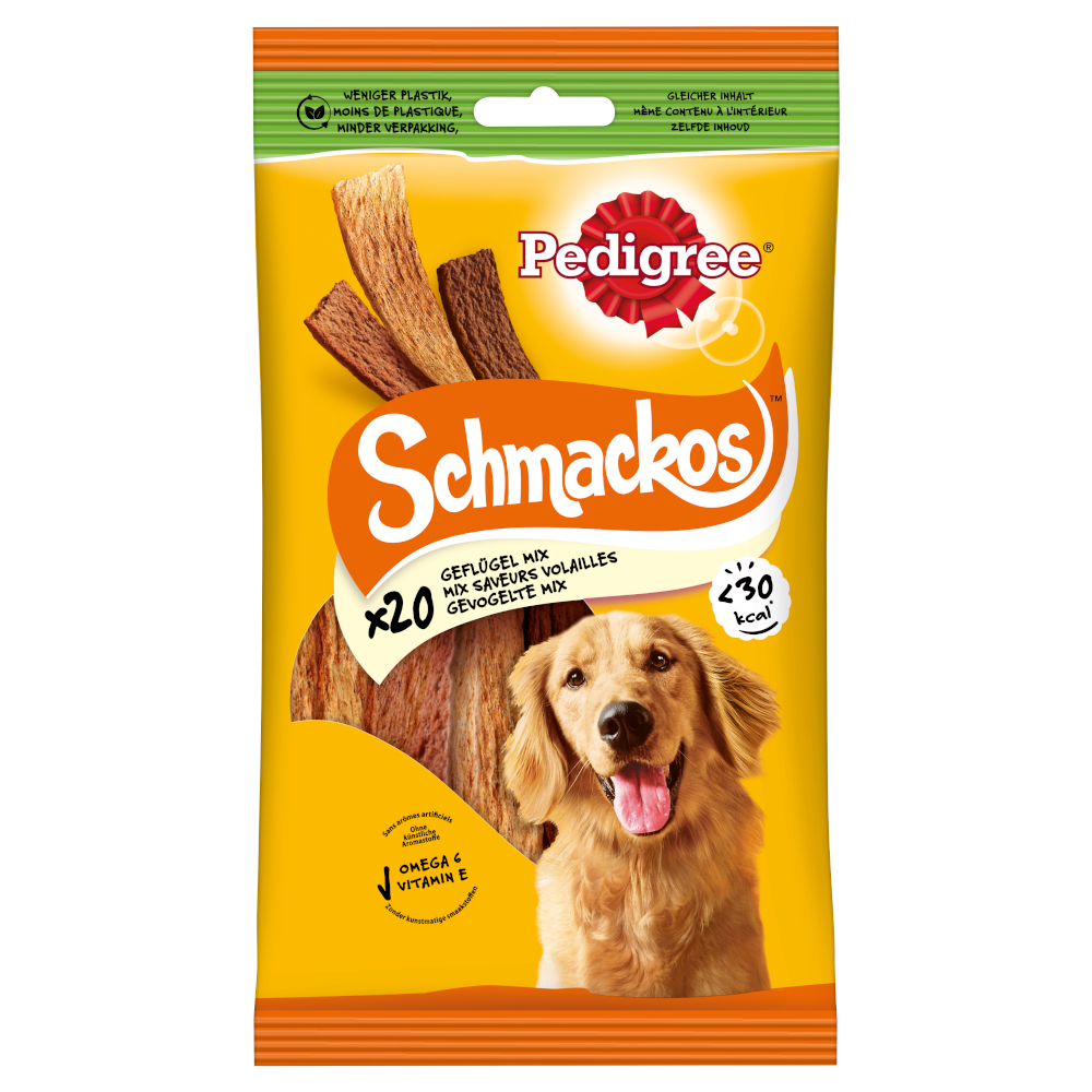 Pedigree Schmackos Hundesnacks - 3 x 144 g Geflügelmix (3 x 20 Stück) von Pedigree