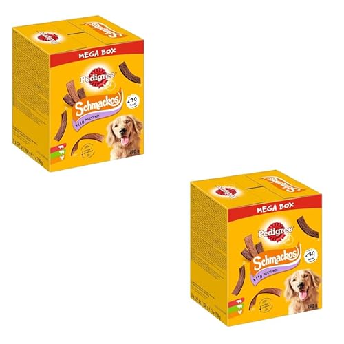 Pedigree Schmackos Multi Mix | Doppelpack | 2 x 790 g | 2 x 110 schmackhafte Kausticks für Hunde mit Rindfleisch-, Lamm- und Geflügelgeschmack | Besonders weich und köstlich von Pedigree