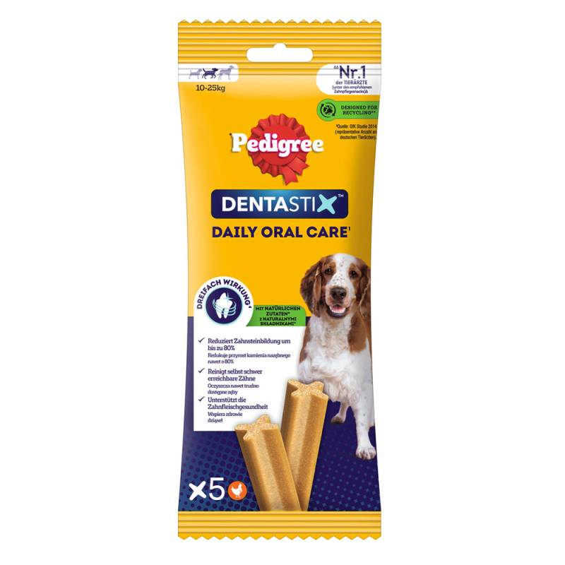 Zahnpflege Snack: Pedigree Dentastix für mittelgroße Hunde (10-25 kg) -  5 Stück (128 g) von Pedigree